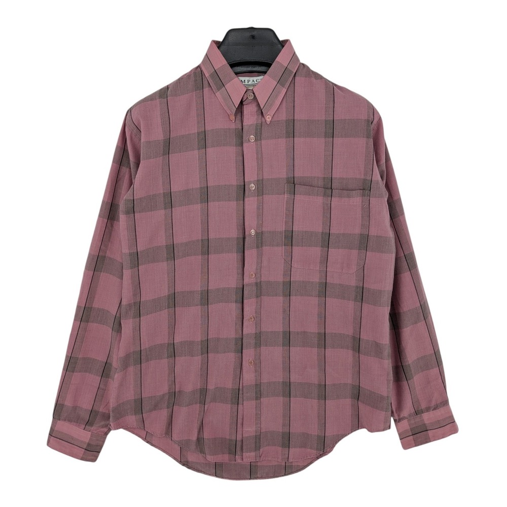 Vintage Impact Pink‎ Plaid Button Down Shirt Mens Medium M Korean Made 90s